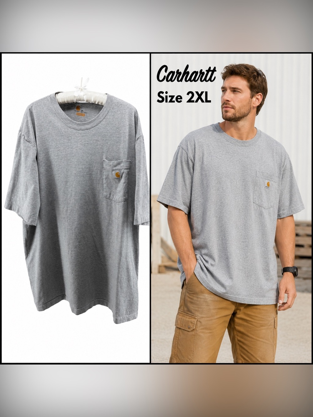 Carhartt K87 Menโs 2XL Original Fit Gray Pocket T Shirt Workwear Logo Tee